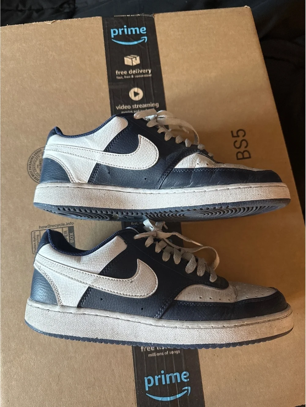 Nike Air Force 1 Low Top Sneakers - Navy Blue and White, Size 7 Youth